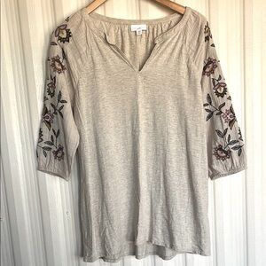 J.JILL Embroidered Beige‎ Knit Tunic Womens S